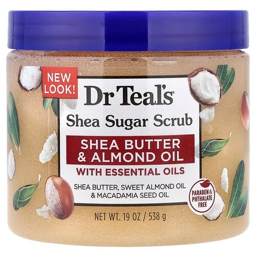 Dr. Teal's, Exfoliante con azúcar de karité, Manteca de karité y aceite de almendra, 538 g (19 oz)