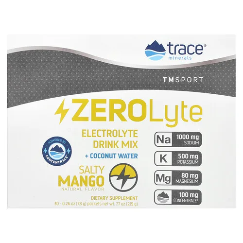 Trace, TM Sport, ZeroLyte, Mezcla para preparar bebidas con electrolitos, Mango salado, 30 sobres, 7,3 g (0,26 oz) cada uno