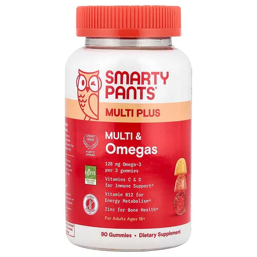 SmartyPants, Multiplus, Gomitas multivitamínicas con omega, Limón, naranja y fresa, Plátano, 90 gomitas
