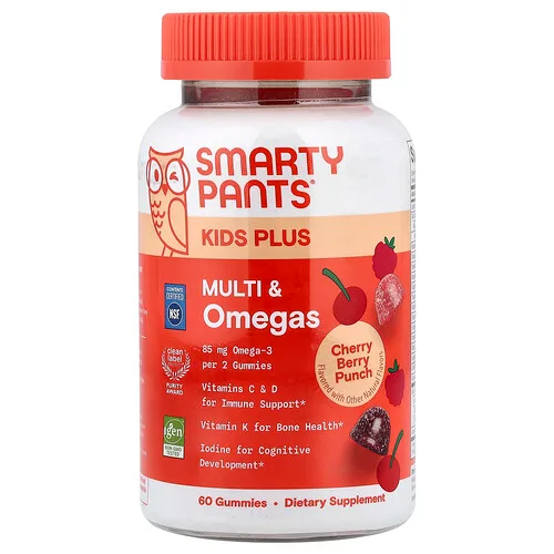 SmartyPants, Kids Plus, Gomitas multivitamínicas y con omega, Ponche de cereza y bayas, 60 gomitas