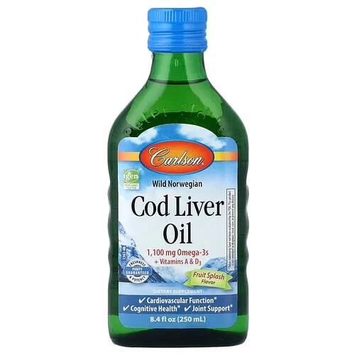 Carlson, Aceite de hígado de bacalao noruego salvaje, Salpicadura de frutas, 250 ml (8,4 oz. Líq.)