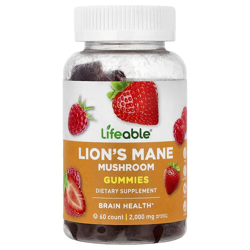 Lifeable, Gomitas de hongo melena de león, Baya, 60 gomitas (100 mg por gomita)