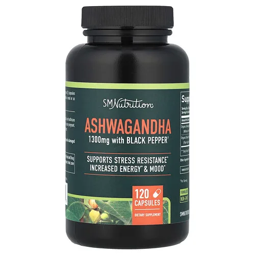 SMNutrition, Ashwagandha con pimienta negra, 120 cápsulas