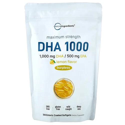 Micro Ingredients, DHA 1000, Limón, 200 cápsulas blandas con recubrimiento entérico