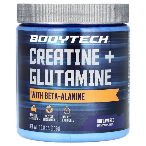 BodyTech, Creatina con glutamina y beta-alanina, Sin sabor, 306 g (10,8 oz)
