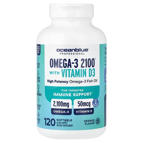 OceanBlue, Professional, Omega-3 2100® con vitamina D, Naranja, 120 cápsulas blandas