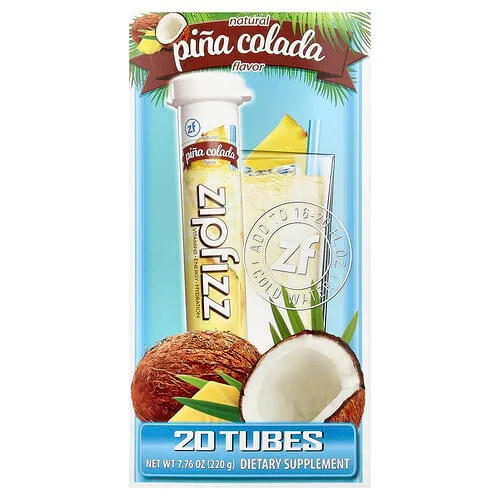 Zipfizz, Mezcla para preparar bebidas energéticas, Piña colada, 20 tubos, 11 g (0,39 oz) cada uno