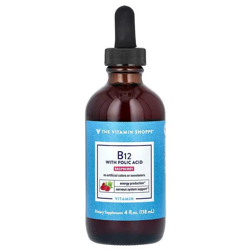 The Vitamin Shoppe, Vitamina B12 con ácido fólico, Frambuesa, 118 ml (4 oz. líq.)
