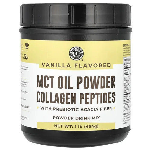 Left Coast Performance, Aceite de MCT en polvo, Péptidos de colágeno con prebiótico y fibra de acacia, Vainilla, 454 g (1 lb)