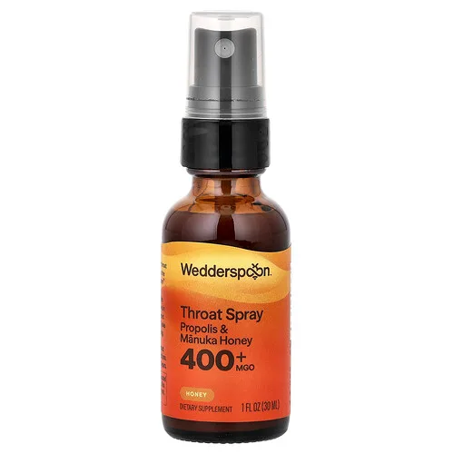 Wedderspoon, Spray para la garganta con miel de manuka y propóleo, Miel original, MGO +400, 30 ml (1 oz. líq.)