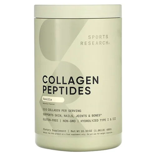 Sports Research, Péptidos de colágeno, Vainilla, 480 g (1,06 lb)