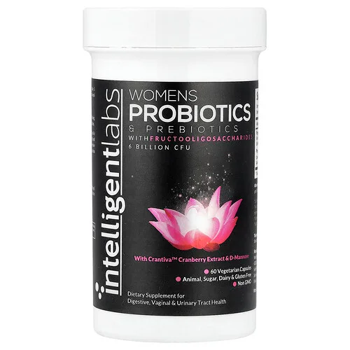Intelligent Labs, Probióticos y prebióticos con fructooligosacáridos para mujeres, 60 cápsulas vegetales