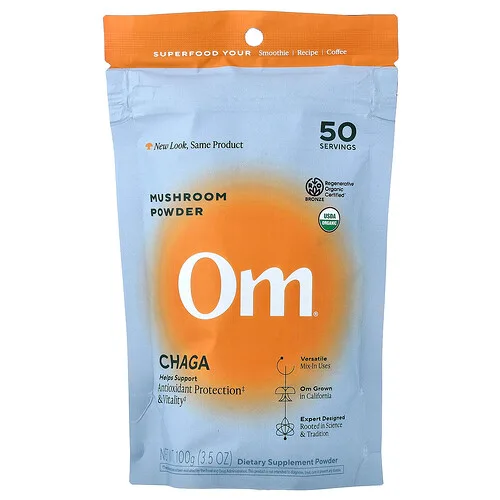 Om Mushrooms, Hongo chaga en polvo, 100 g (3,5 oz)