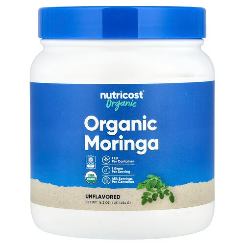 Nutricost, Moringa orgánica, Sin sabor, 454 g (16,2 oz)