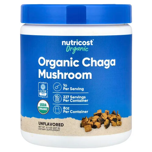 Nutricost, Hongo chaga orgánico, Sin sabor, 227 g (8,1 oz)