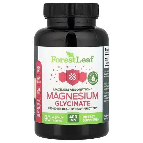 Forest Leaf, Glicinato de magnesio, Máxima absorción, 90 cápsulas vegetales (133,3 mg por cápsula)