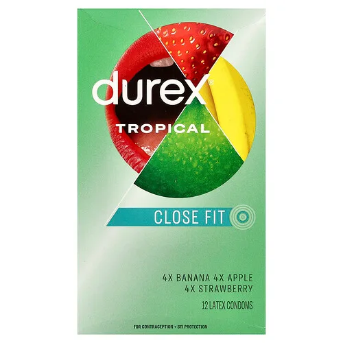 Durex, Preservativos de látex, Tropical, Ajuste ceñido, 12 preservativos de látex