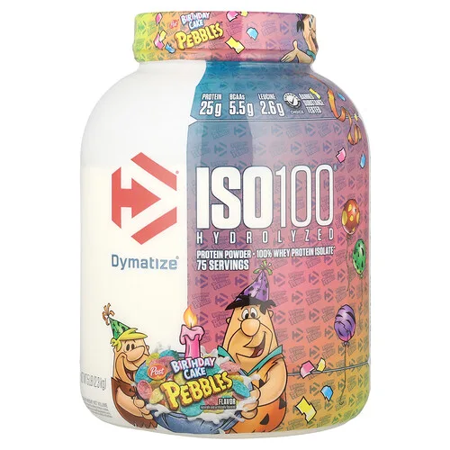 Dymatize, ISO100® hidrolizado, 100 % aislado de proteína de suero de leche, Pastel de cumpleaños, 2,3 kg (5 lb)