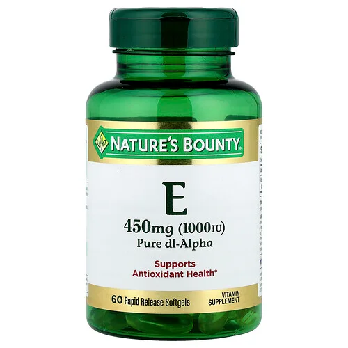 Nature's Bounty, Vitamina E, DL-alfa-acetato de tocoferilo puro, 450 mg (1000 UI), 60 cápsulas blandas de liberación rápida
