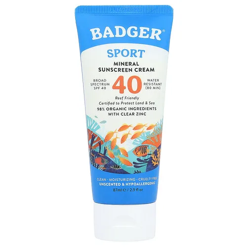 Badger, Protector solar de zinc transparente en crema, FPS 40, Sin fragancia, 87 ml (2,9 oz. líq.)