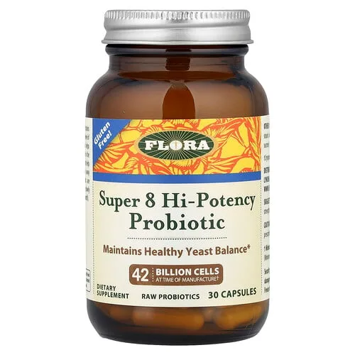 Flora, Probiótico de alta potencia Super 8, 42.000 millones de células, 30 cápsulas