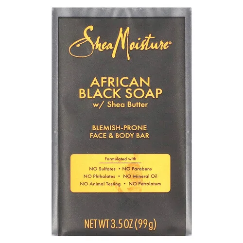 SheaMoisture, Barra para rostro y cuerpo propensos a las imperfecciones, Barra de jabón negro africano con manteca de karité, 99 g (3,5 oz)