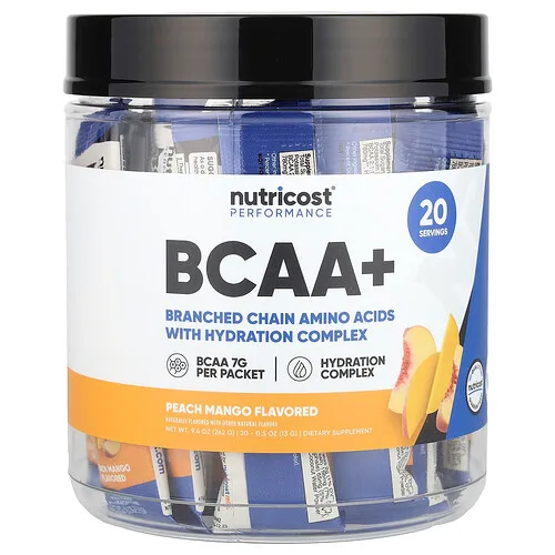 Nutricost, Performance, BCAA+, Melocotón y mango, 20 sobres, 13 g (0,5 oz) cada uno