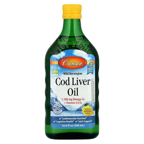 Carlson, Aceite de hígado de bacalao noruego silvestre, Sabor natural a limón, 500 ml (16,9 oz. líq.)