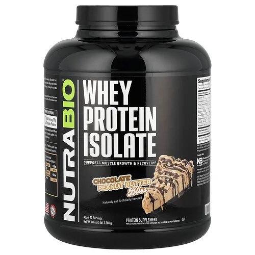 NutraBio, Aislado de proteína de suero de leche, Chocolate y mantequilla de maní, 2268 g (5 lb)
