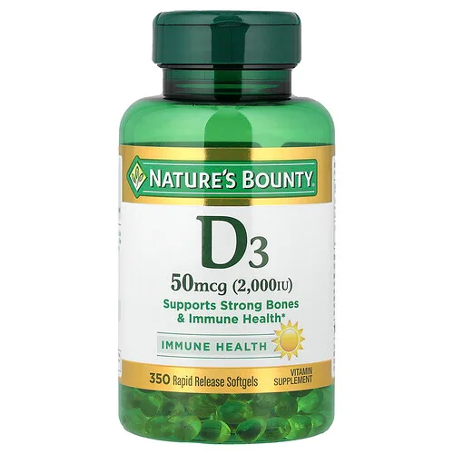 Nature's Bounty, Vitamina D3, 50 mcg (2000 UI), 350 cápsulas blandas de liberación rápida