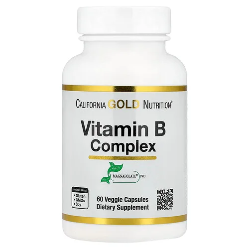 California Gold Nutrition, Complejo de vitaminas B con folato, biotina, ácido pantoténico y vitamina B6, 60 cápsulas vegetales