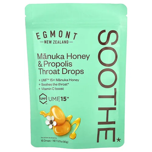 Egmont Honey, Gotas para la garganta con miel de manuka y propóleo, UMF™ +15, 15 gotas, 90 g (3,17 oz)
