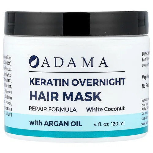 Zion Health, Adama, Mascarilla capilar de noche con queratina, Coco blanco`` 120 ml (4 oz. Líq.)