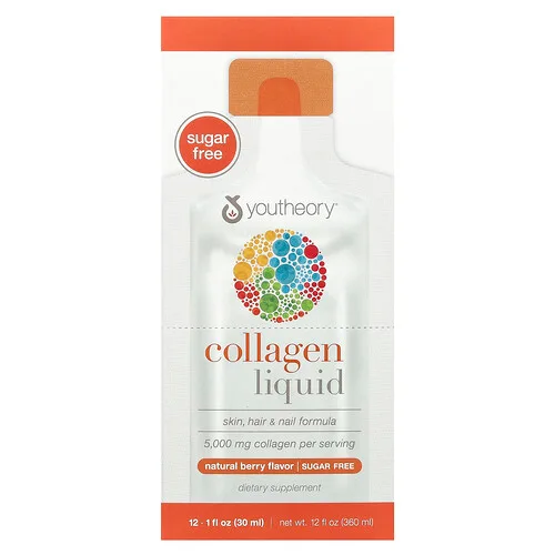 Youtheory, Colágeno líquido, Baya natural, 12 tubos para líquidos, 30 ml (1 oz. Líq.) Cada uno