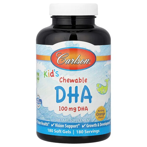 Carlson, DHA masticable para niños, Naranja explosiva, 100 mg, 180 cápsulas blandas