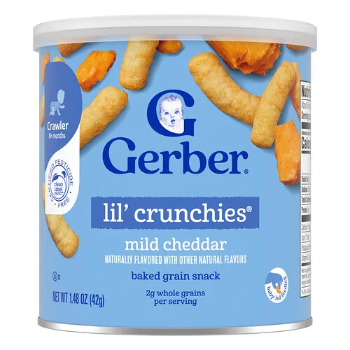 Gerber, Snacks para bebés de Lil' Crunchies®, Bocadillo de cereales horneados, 8 meses en adelante, Cheddar suave, 42 g (1,48 oz)