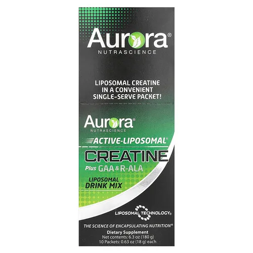 Aurora Nutrascience, Creatina Active-Liposomal® más GAA y R-ALA, 10 sobres de 18 g (0,63 oz) cada uno