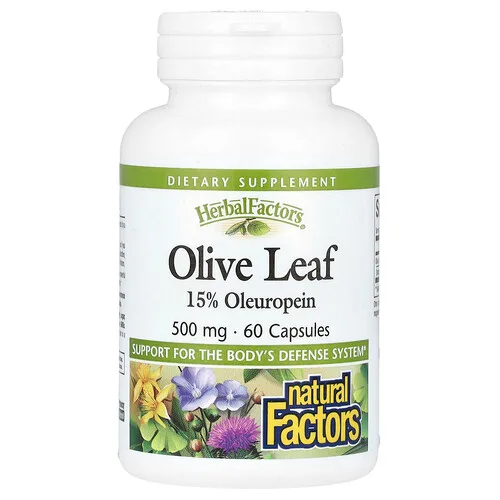 Natural Factors, HerbalFactors, Hoja de olivo, 500 mg, 60 cápsulas