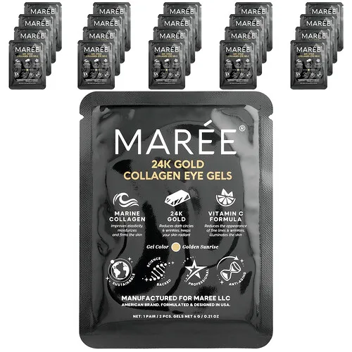 Maree, Gel para el contorno de los ojos con efecto oro de 24 k, Amanecer dorado, 20 pares, 120 g (4,2 oz)