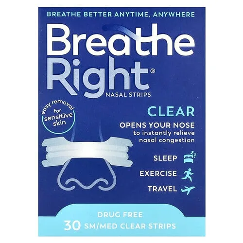 Breathe Right, Tiras nasales, SM/Med, Transparente, 30 tiras