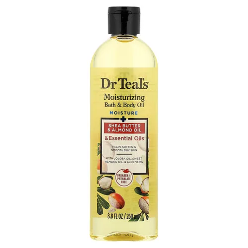 Dr. Teal's, Aceite humectante para el baño y el cuerpo, Manteca de karité y aceite de almendras, 260 ml (8,8 oz. líq.)