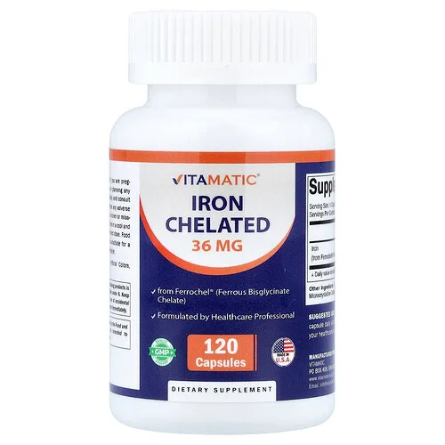 Vitamatic, Hierro quelado, 36 mg, 120 cápsulas