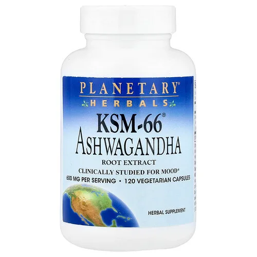 Planetary Herbals, Extracto de raíz de ashwagandha KSM-66®, 120 cápsulas vegetales (300 mg por cápsula)
