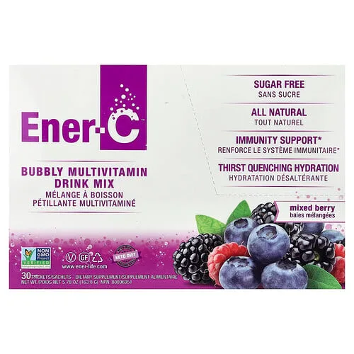 Ener-C, Mezcla para preparar bebidas multivitamínicas burbujeantes, Bayas mixtas, 30 sobres, 5,46 g (0,2 oz) cada uno