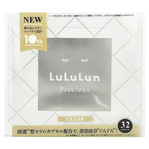 Lululun, Precious, Mascarilla facial de belleza, Transparente, White 4FB, 32 láminas, 500 ml (17 oz. líq.)