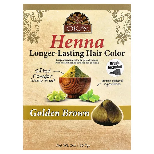 Okay Pure Naturals, Henna, Tinte para el cabello de larga duración, Castaño dorado`` 56,7 g (2 oz)