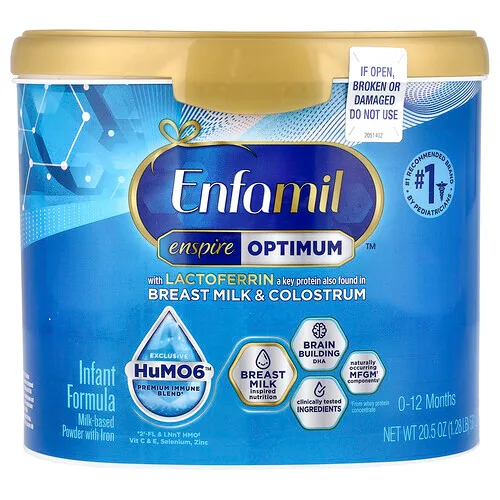 Enfamil, Enspire Optimum™, Fórmula para bebés, Fórmula a base de leche en polvo con hierro, De 0 a 12 meses, 581 g (20,5 oz)