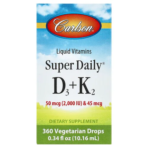 Carlson, Vitaminas D3 y K2 Super Daily®, 50 mcg (2000 UI) y 45 mcg, 10,16 ml (0,34 oz. líq.)