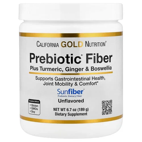California Gold Nutrition, Fibra prebiótica con extractos de cúrcuma, jengibre orgánico y Boswellia, 189 g (6,7 oz)