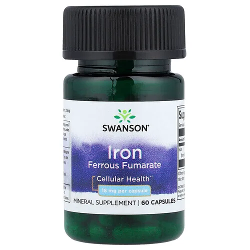 Swanson Vitamins, Fumarato ferroso de hierro, 18 mg, 60 cápsulas